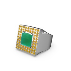 Kök zümrüt ve sitrin 14 ayar beyaz altın yüzük