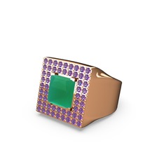 Kök zümrüt ve ametist 925 ayar rose altın kaplama gümüş yüzük