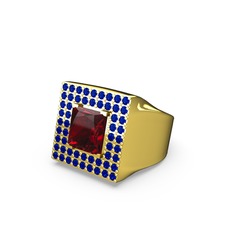 Garnet ve lab safir 925 ayar altın kaplama gümüş yüzük