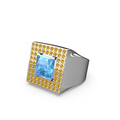 Albera Kare Yüzük - Akuamarin ve sitrin 14 ayar beyaz altın yüzük #1ptnhj0