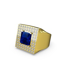 Albera Kare Yüzük - Lab safir ve swarovski 14 ayar altın yüzük #1q7xzig