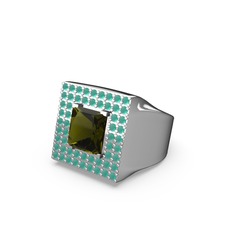 Albera Kare Yüzük - Peridot ve kök zümrüt 18 ayar beyaz altın yüzük #1qd801v