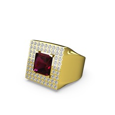 Albera Kare Yüzük - Rodolit garnet ve swarovski 14 ayar altın yüzük #1qy8ran