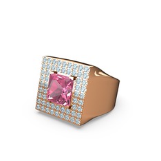 Albera Kare Yüzük - Pembe kuvars ve akuamarin 18 ayar rose altın yüzük #1qyw2n5