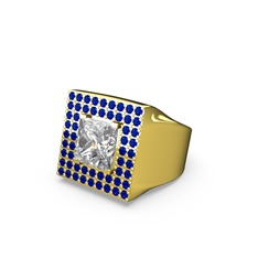 Albera Kare Yüzük - Beyaz zirkon ve lab safir 8 ayar altın yüzük #1r4za9