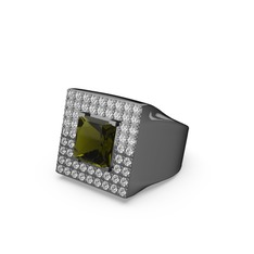 Albera Kare Yüzük - Peridot ve swarovski 925 ayar siyah rodyum kaplama gümüş yüzük #1rbo3l7