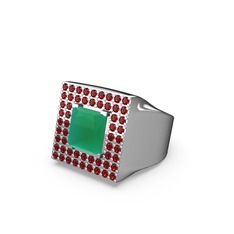 Kök zümrüt ve garnet 18 ayar beyaz altın yüzük