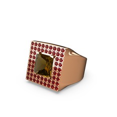 Dumanlı kuvars ve garnet 925 ayar rose altın kaplama gümüş yüzük