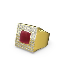 Albera Kare Yüzük - Kök yakut ve swarovski 14 ayar altın yüzük #1rojjuu