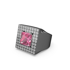 Pembe kuvars ve swarovski 925 ayar siyah rodyum kaplama gümüş yüzük