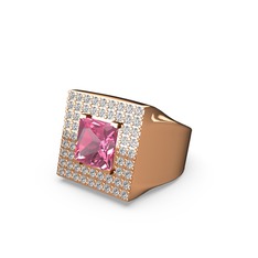Pembe kuvars ve beyaz zirkon 14 ayar rose altın yüzük