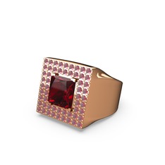 Albera Kare Yüzük - Garnet ve kök yakut 8 ayar rose altın yüzük #1sia1so