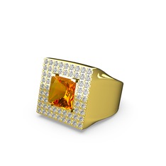 Albera Kare Yüzük - Sitrin ve swarovski 14 ayar altın yüzük #1ta4ql0