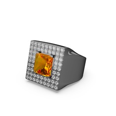 Albera Kare Yüzük - Sitrin ve swarovski 925 ayar siyah rodyum kaplama gümüş yüzük #1tizxcd