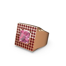 Albera Kare Yüzük - Pembe kuvars ve garnet 8 ayar rose altın yüzük #1tkagy1