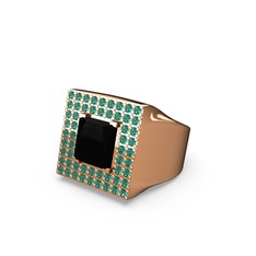 Albera Kare Yüzük - Siyah zirkon ve yeşil kuvars 14 ayar rose altın yüzük #1to8djw