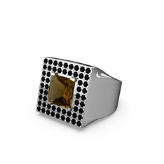 Albera Kare Yüzük - Dumanlı kuvars ve siyah zirkon 18 ayar beyaz altın yüzük #1u6cwd4