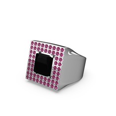 Albera Kare Yüzük - Siyah zirkon ve rodolit garnet 925 ayar gümüş yüzük #1usr87d