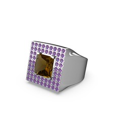 Albera Kare Yüzük - Dumanlı kuvars ve ametist 8 ayar beyaz altın yüzük #1uy0l8p