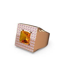 Albera Kare Yüzük - Sitrin ve pembe kuvars 925 ayar rose altın kaplama gümüş yüzük #1v9xyj1