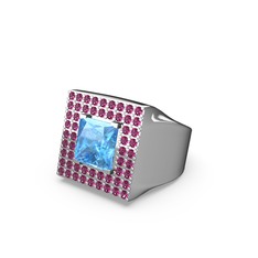 Albera Kare Yüzük - Akuamarin ve rodolit garnet 14 ayar beyaz altın yüzük #1va7xji
