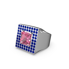 Pembe kuvars ve lab safir 18 ayar beyaz altın yüzük