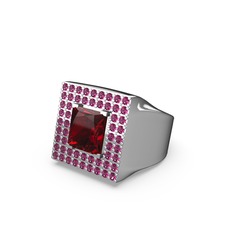 Albera Kare Yüzük - Garnet ve rodolit garnet 14 ayar beyaz altın yüzük #1vn6owj