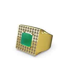 Albera Kare Yüzük - Kök zümrüt ve dumanlı kuvars 14 ayar altın yüzük #1w26yw2