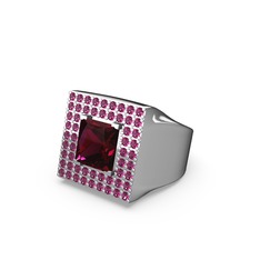 Albera Kare Yüzük - Rodolit garnet 14 ayar beyaz altın yüzük #1wdvhst
