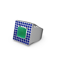 Albera Kare Yüzük - Kök zümrüt ve lab safir 18 ayar beyaz altın yüzük #1whq9n7