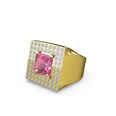 Albera Kare Yüzük - Pembe kuvars ve pırlanta 14 ayar altın yüzük (0.84 karat) #1wt67nv