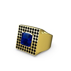 Albera Kare Yüzük - Lab safir ve siyah zirkon 18 ayar altın yüzük #1x7nvh2