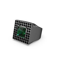 Albera Kare Yüzük - Yeşil kuvars ve siyah zirkon 925 ayar siyah rodyum kaplama gümüş yüzük #1xeasuj