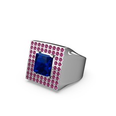 Albera Kare Yüzük - Lab safir ve rodolit garnet 925 ayar gümüş yüzük #1xhnjk8