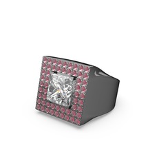 Albera Kare Yüzük - Swarovski ve kök yakut 925 ayar siyah rodyum kaplama gümüş yüzük #1xnt0s3