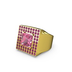 Albera Kare Yüzük - Pembe kuvars ve rodolit garnet 8 ayar altın yüzük #1y3tccs