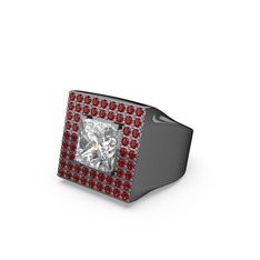 Albera Kare Yüzük - Swarovski ve garnet 925 ayar siyah rodyum kaplama gümüş yüzük #1y5i07y