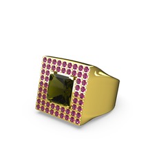 Albera Kare Yüzük - Peridot ve rodolit garnet 8 ayar altın yüzük #1ylonhn