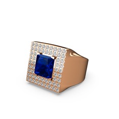 Lab safir ve swarovski 14 ayar rose altın yüzük