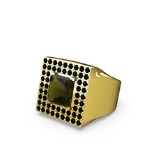 Albera Kare Yüzük - Peridot ve siyah zirkon 8 ayar altın yüzük #29k2mm