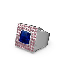 Albera Kare Yüzük - Lab safir ve kök yakut 14 ayar beyaz altın yüzük #2efugm