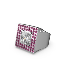 Albera Kare Yüzük - Beyaz zirkon ve rodolit garnet 18 ayar beyaz altın yüzük #2o1b3k