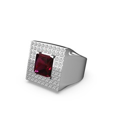 Albera Kare Yüzük - Rodolit garnet ve swarovski 8 ayar beyaz altın yüzük #3l756r
