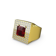 Albera Kare Yüzük - Garnet ve swarovski 925 ayar altın kaplama gümüş yüzük #3yaslw