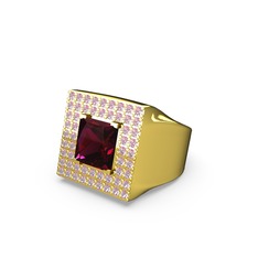 Albera Kare Yüzük - Rodolit garnet ve pembe kuvars 8 ayar altın yüzük #56rekj