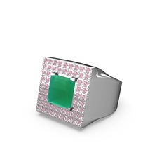 Kök zümrüt ve pembe kuvars 925 ayar gümüş yüzük