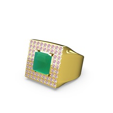 Kök zümrüt ve pembe kuvars 8 ayar altın yüzük