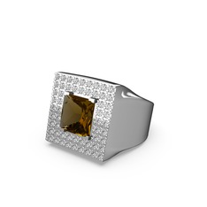 Dumanlı kuvars ve swarovski 14 ayar beyaz altın yüzük
