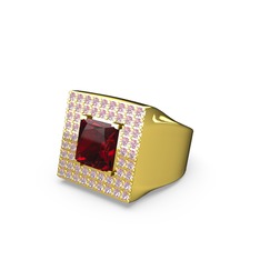Albera Kare Yüzük - Garnet ve pembe kuvars 8 ayar altın yüzük #6eayfh