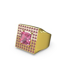 Albera Kare Yüzük - Pembe kuvars ve kök yakut 8 ayar altın yüzük #6fnwg